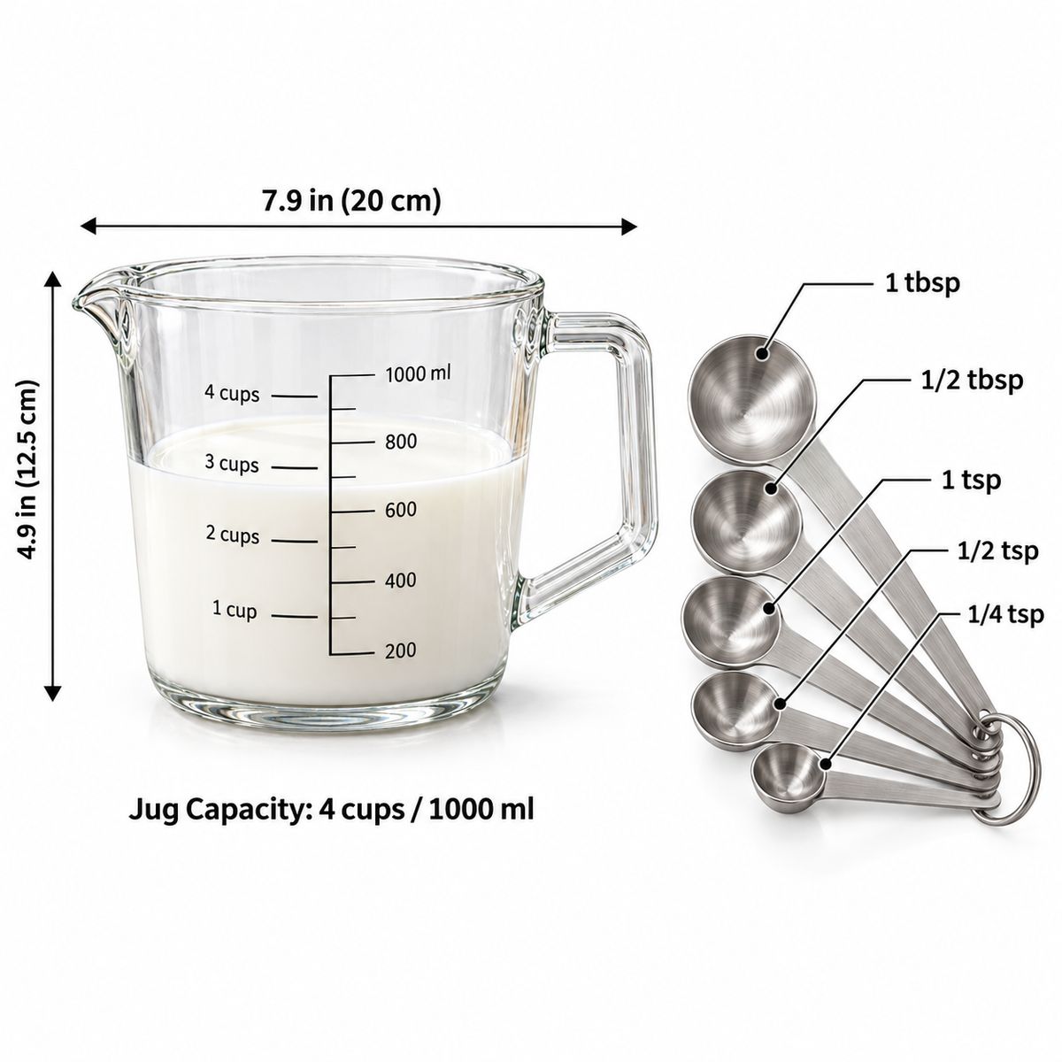 Clearview Glass Measuring Cup & Spoon Set